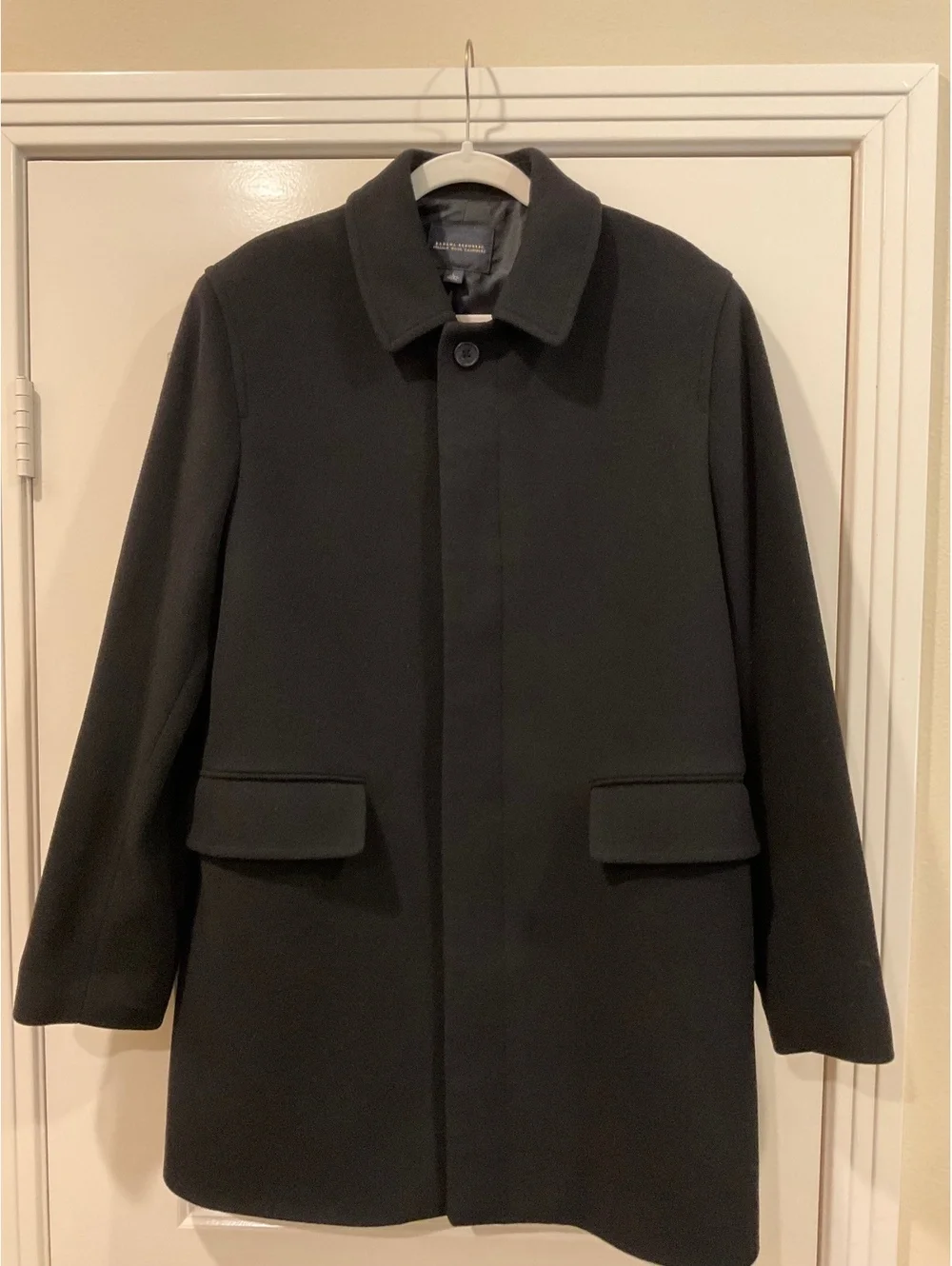 Banana Republic Men L Black Italian Wool Cashmere Car Coat Overcoat Holiday 2007